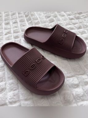 bebe 6 Malaga Macchiato Brown Slides Sandals ~ Beach Pool Resort